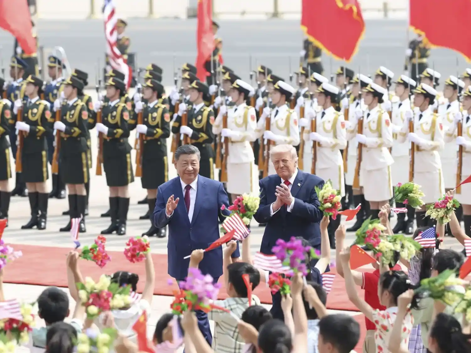 El presidente chino, Xi Jinping, brindó una ceremonia de bienvenida a su par estadounidense, Donald Trump.
