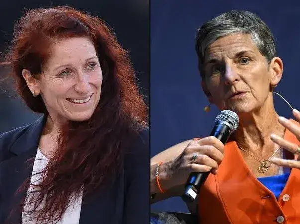Lise Klaveness, presidenta de la Federación Noruega de Fútbol y Laura McAllister ,vicepresidenta de la UEFA. Foto: Getty Images