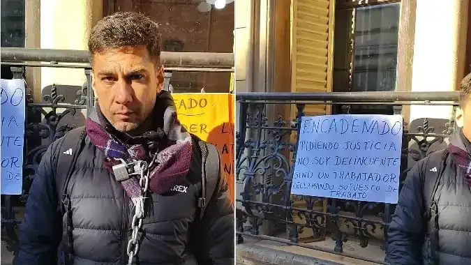 Un trabajador de comedores escolares se encadenó frente a la Departamental para reclamar su reincorporación