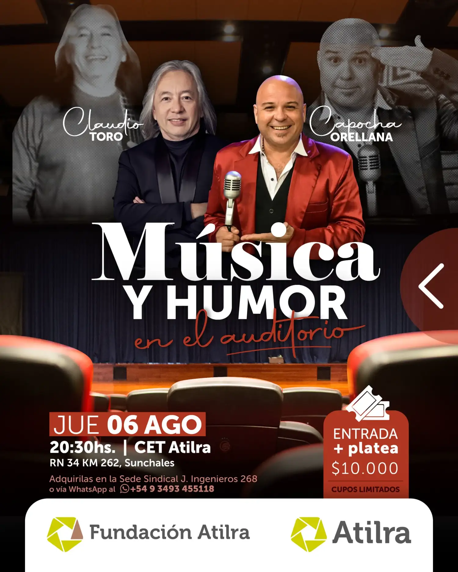 Música y humor en Sunchales: Claudio Toro y Capocha Orellana estarán en el Auditorio del CET ATILRA - 3