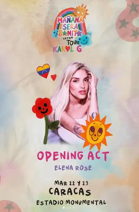 Elena Rose hará una antesala a Karol G. Foto Instagram