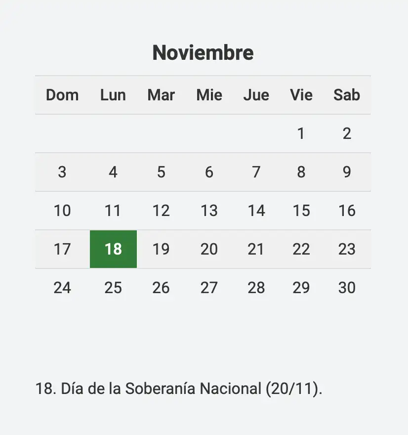 ¿Es feriado el 18 de noviembre?