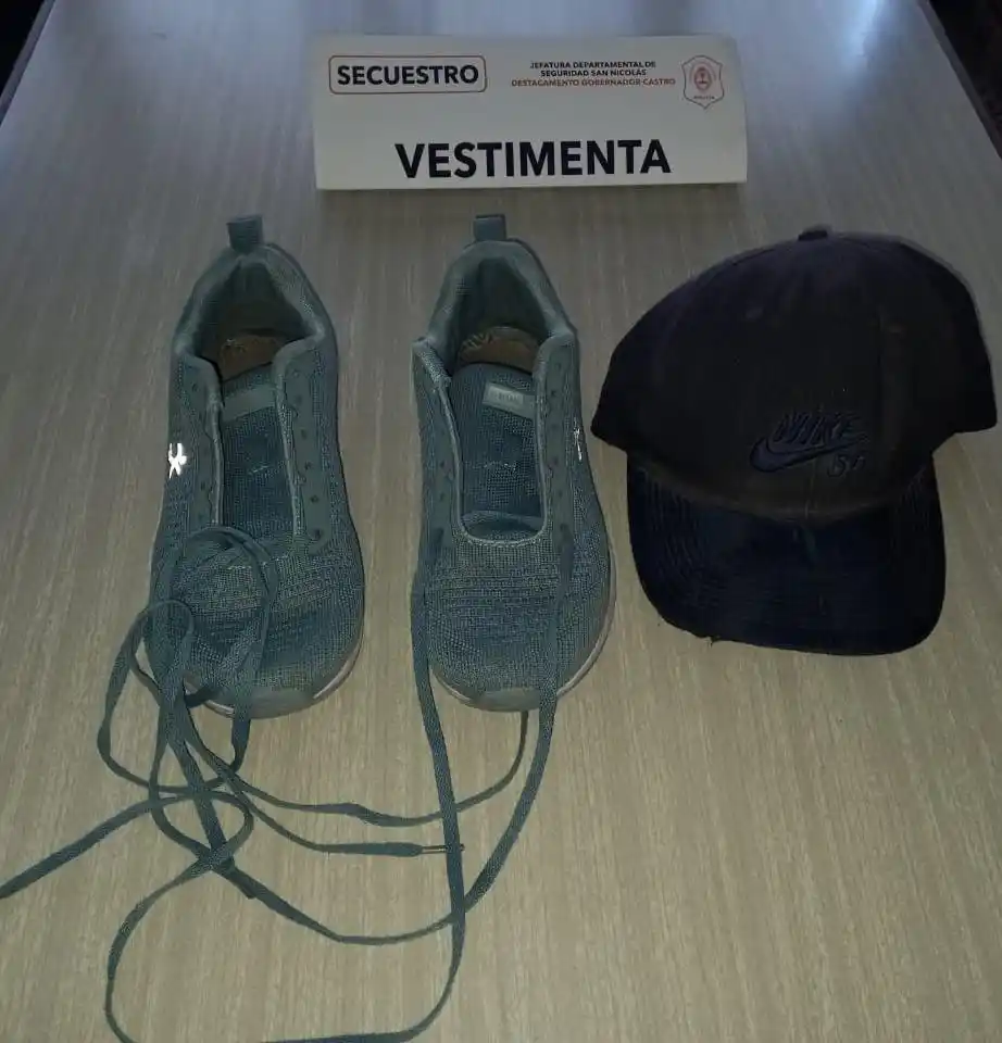 Gobernador Castro: atraparon a un delincuente que robó zapatillas y una gorra del patio de una casa