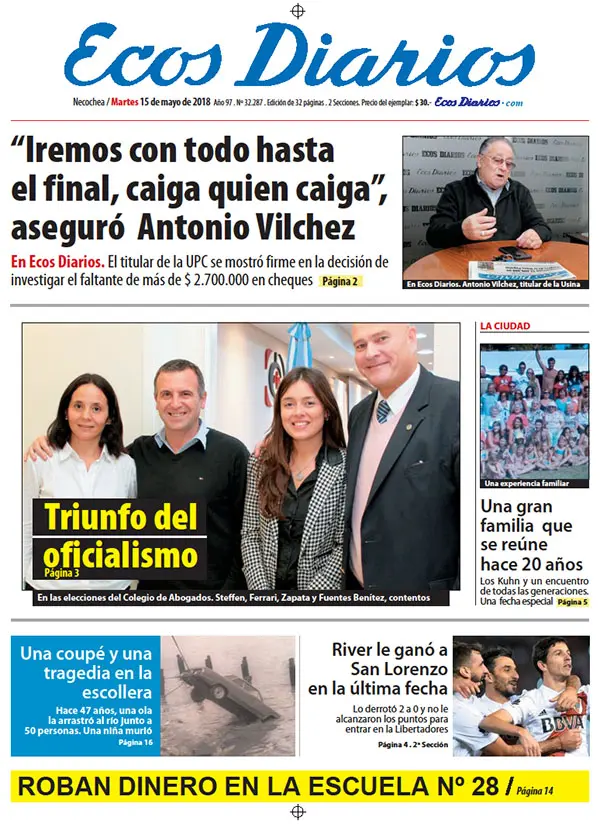 Tapa del 15 de mayo de 2018