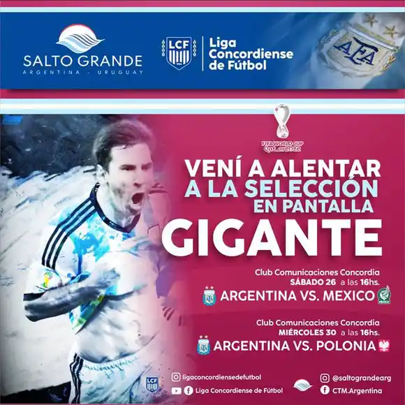 Salto Grande y la Liga en pantalla gigante para ver los partidos de Argentina