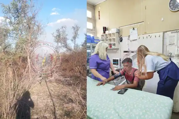 Incendio forestal fuera de control en la región: un bombero se descompensó por el calor