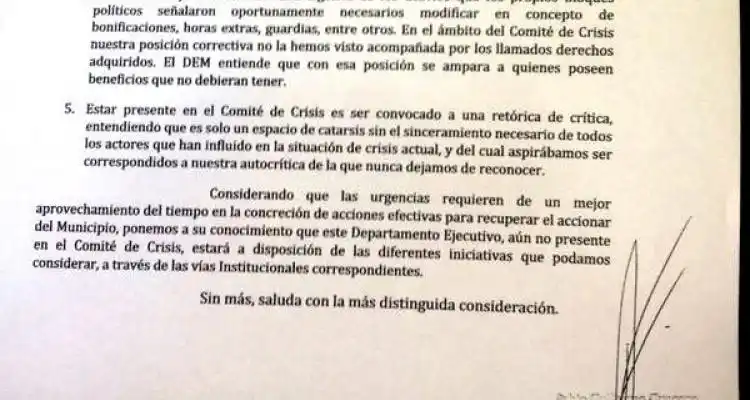 Ejecutivo renunció al Comité de Crisis