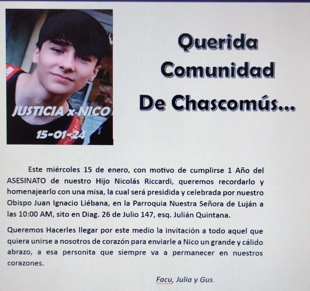 La comunidad de Chascomús se une para recordar a Nicolás Riccardi a un año de su asesinato