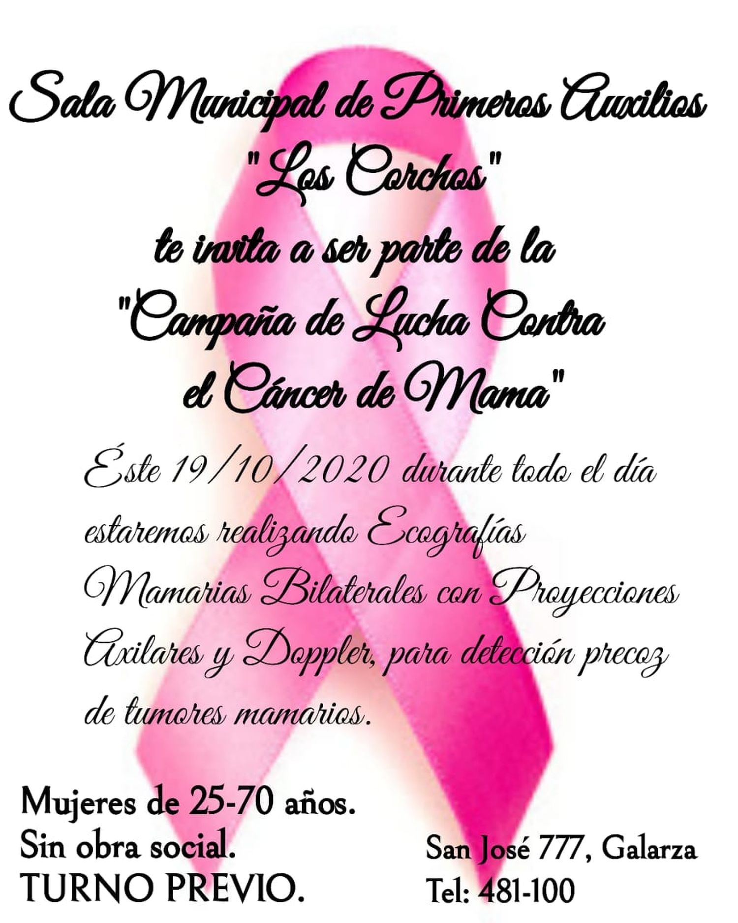 Cáncer de Mama: campaña de lucha en General Galarza