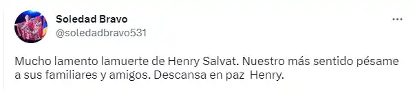 Soledad Bravo fue una de quienes despidió a Henry Salvat. Foto Twitter