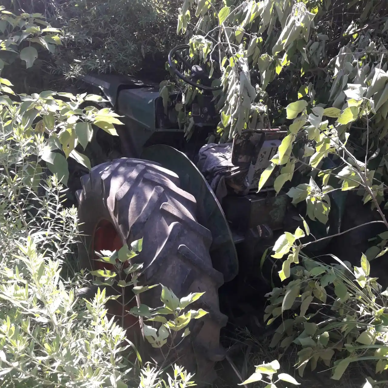 Gobernador Castro: perdió el control del tractor y terminó en un zanjón