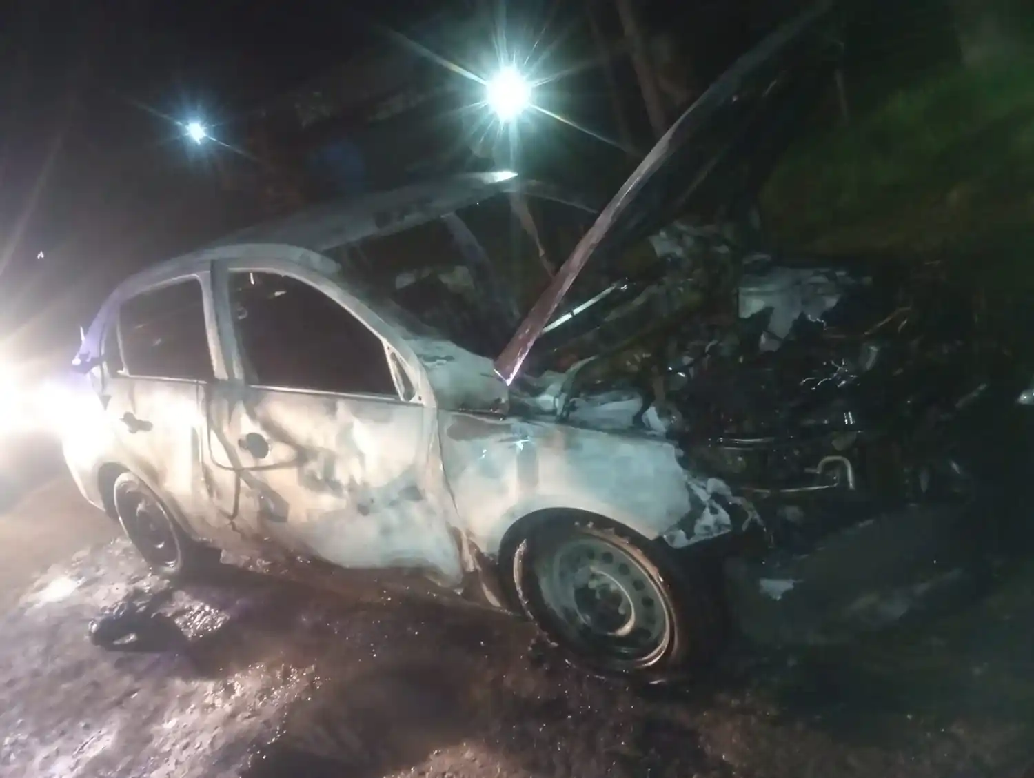 Se prendió fuego un auto en la vía pública
