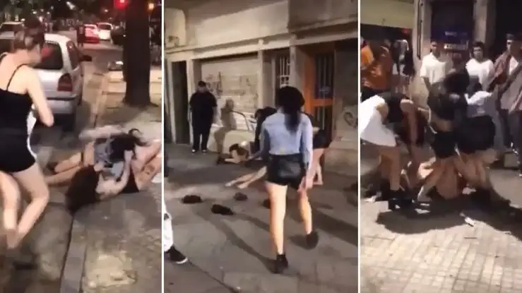 Salvaje pelea entre más de 10 chicas a la salida de un boliche