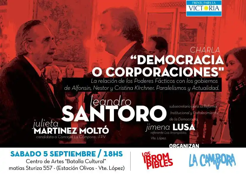 Santoro brinda la charla "Democracia o corporaciones" en Vicente López