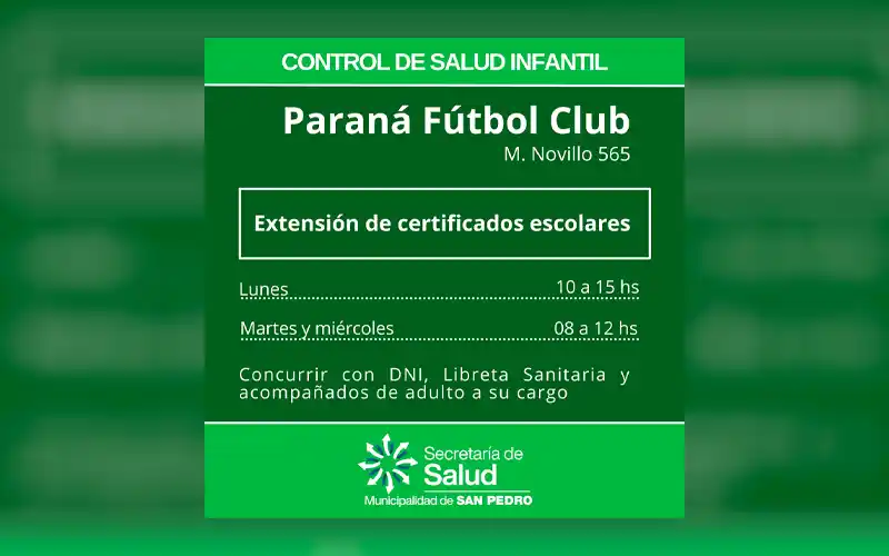 Control de salud infantil para extensión de certificados escolares