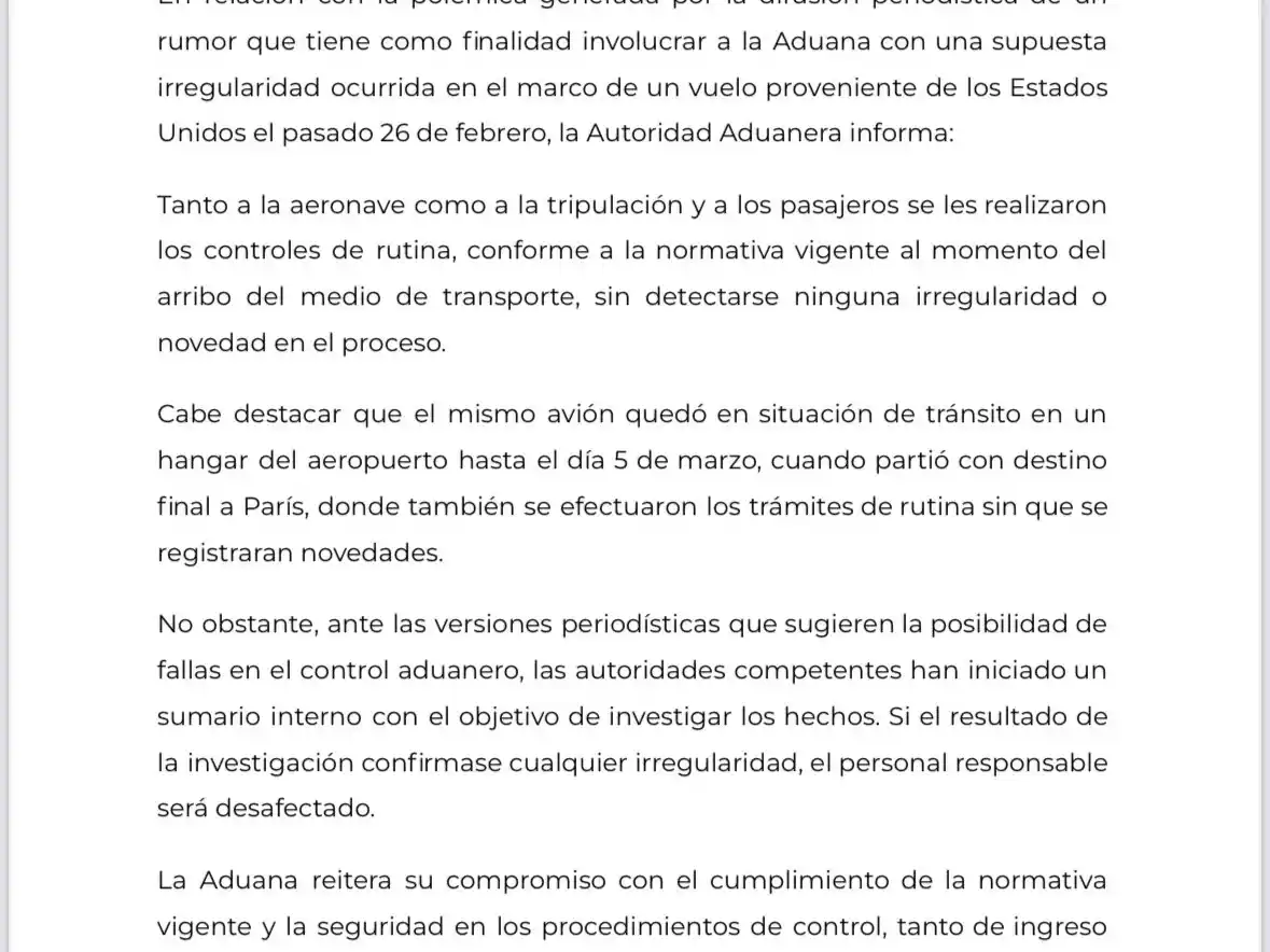 Comunicado ADUANA