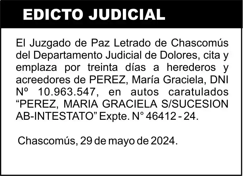“PEREZ, MARIA GRACIELA S/SUCESION AB-INTESTATO”