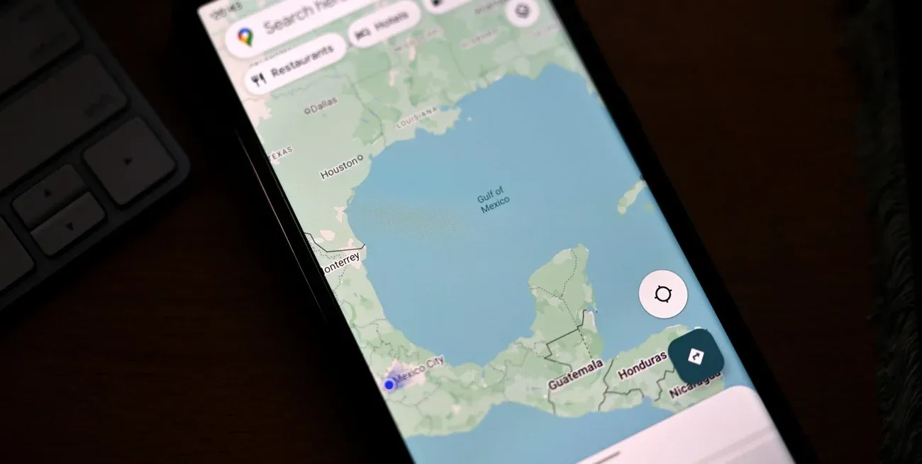 El golfo de México desde la interfaz de Google Map, tras el cambio de nombre a golfo de América. Foto: Xinhua / Li Muzi.