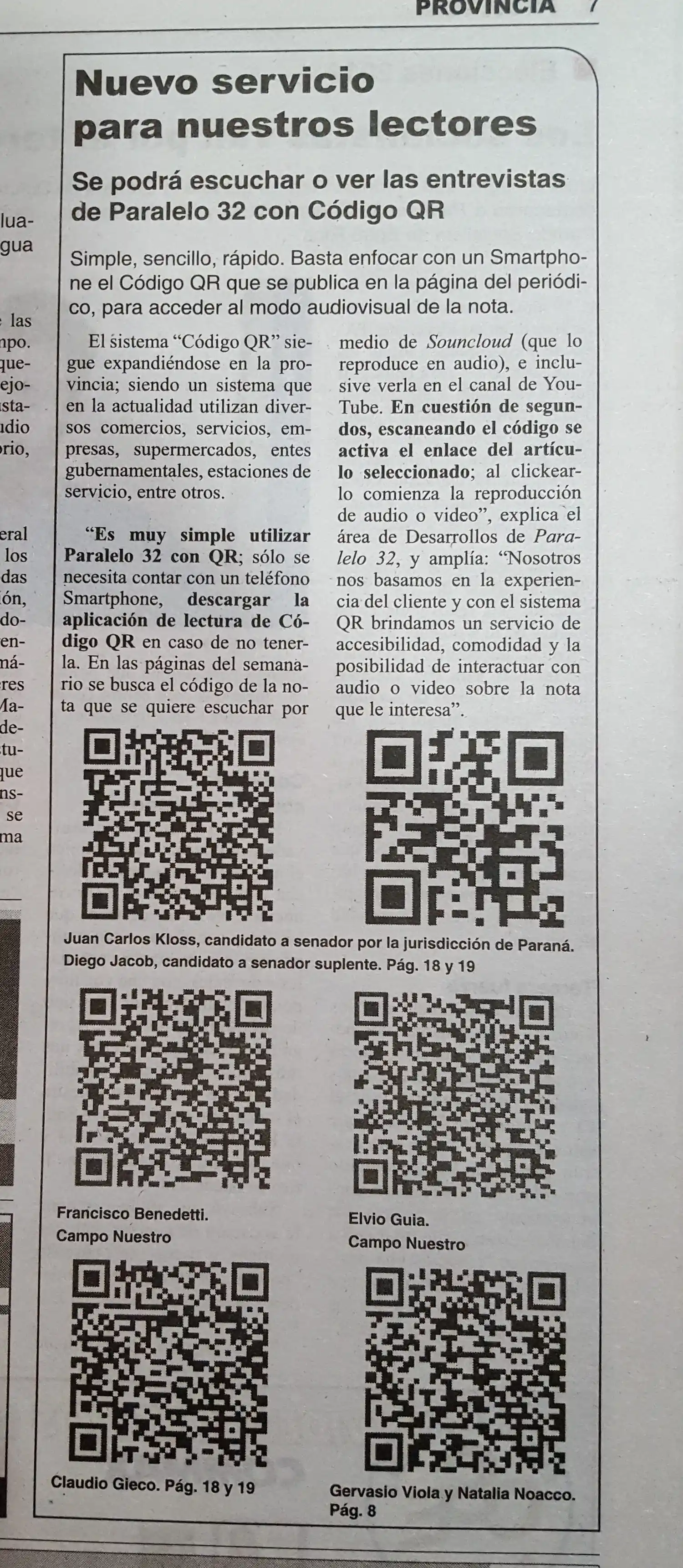 Las notas de Paralelo 32 en Código QR