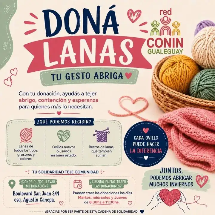 Red Conin Gualeguay impulsa una campaña solidaria de donación de lanas para afrontar el invierno