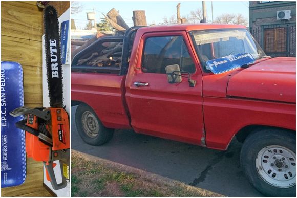 Cortaban leña en un campo con una motosierra y los detuvieron: camioneta sin documentación y un pedido de paradero judicial