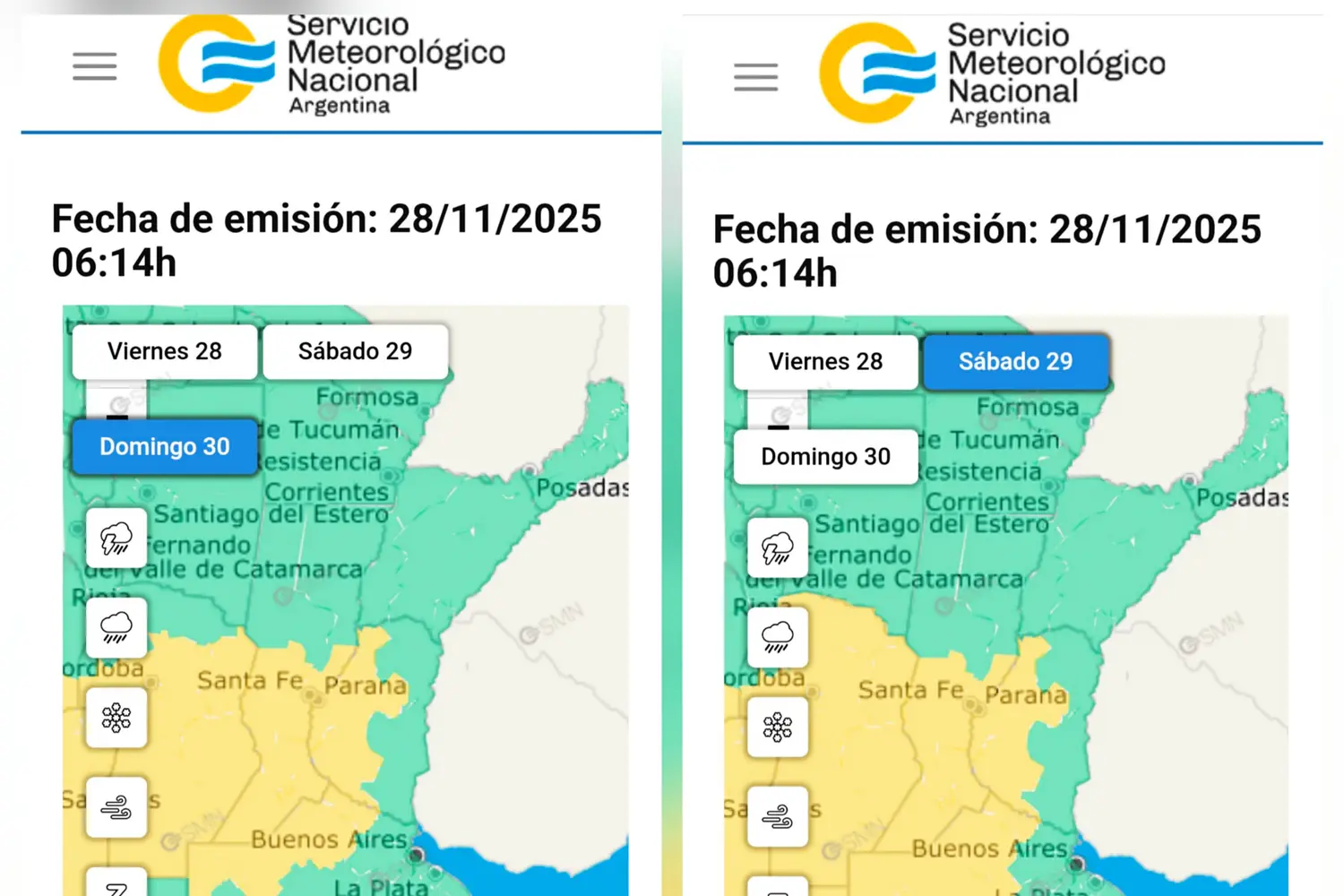 Emitieron alerta amarilla por lluvias y tormentas para sábado y domingo