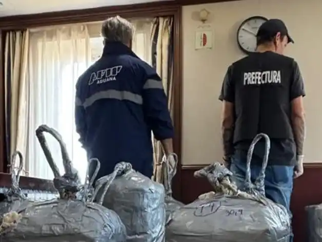 Personal de Aduana y Prefectura durante el operativo dentro del buque. Foto: ARCA/NA