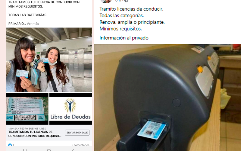 Advierten que continúan las estafas con licencias de conducir truchas que ofrecen en Facebook