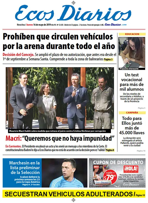 Tapa del 16 de mayo de 2019