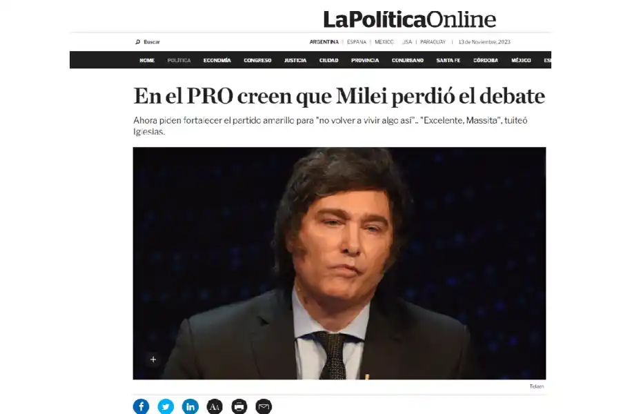 La lectura de los medios nacionales