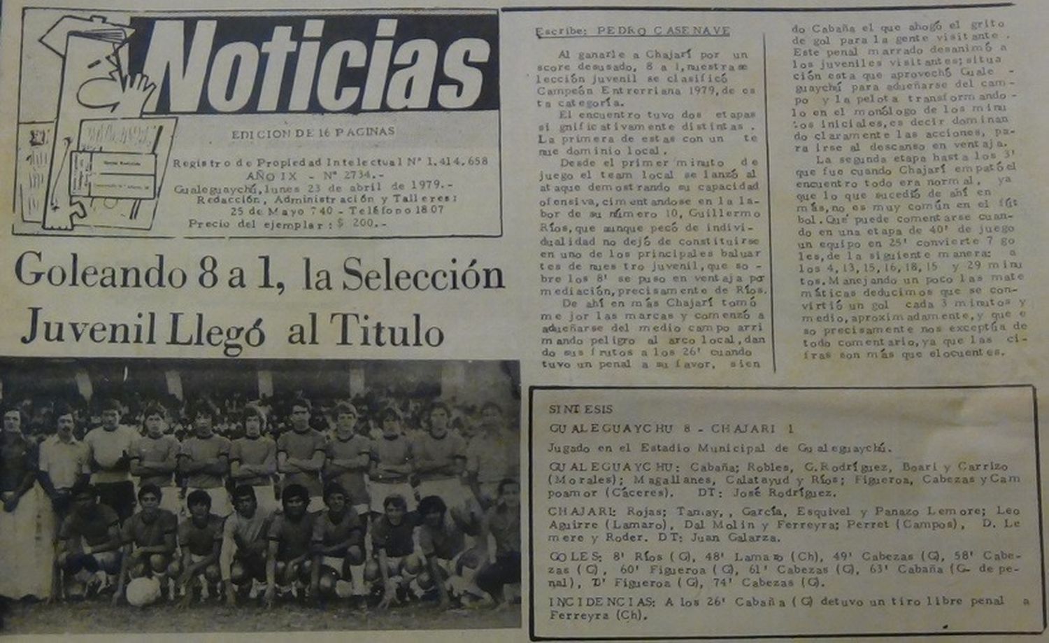 Se cumplieron 42 años del título entrerriano alcanzado por el juvenil del '79