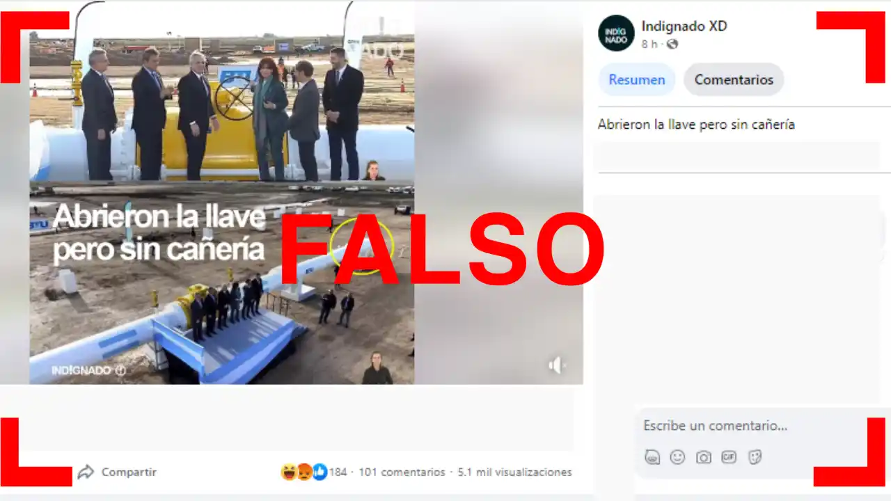 Es falso que en la inauguración del gasoducto Néstor Kirchner abrieron la válvula sin la cañería terminada