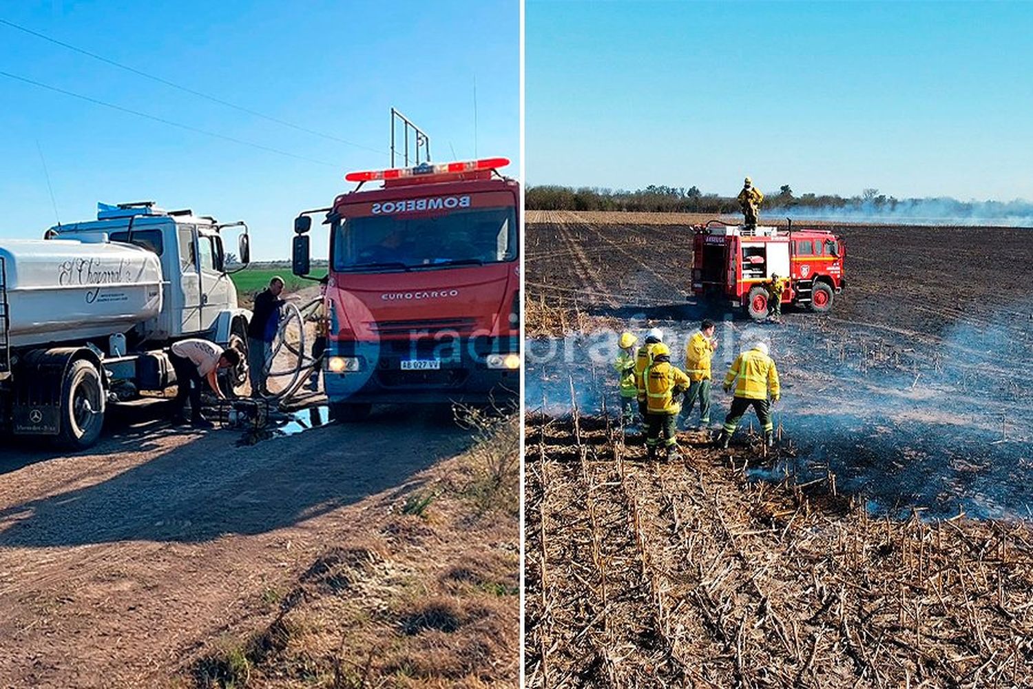 Arduo trabajo de Bomberos Voluntarios de la región para apagar un incendio “incontrolable” de un campo