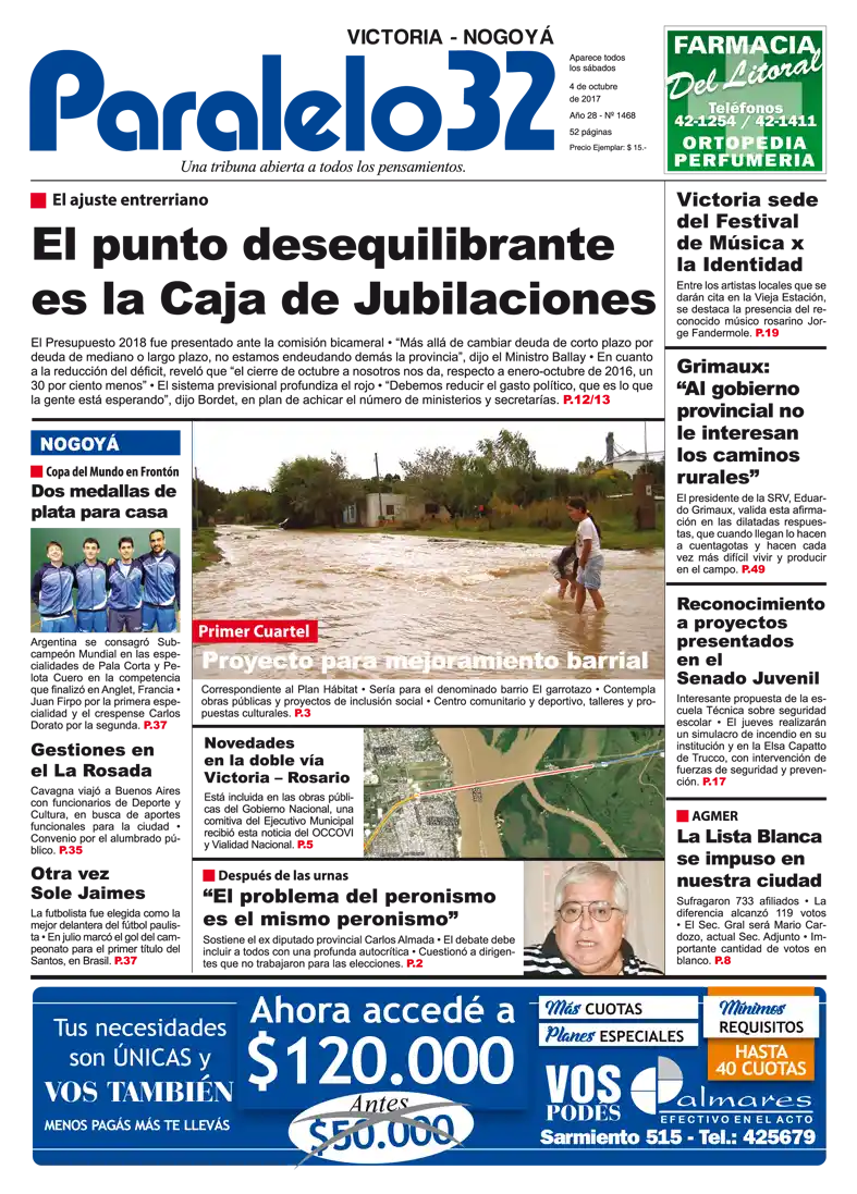 La tapa de Paralelo 32 edición Victoria-Nogoyá de este sábado