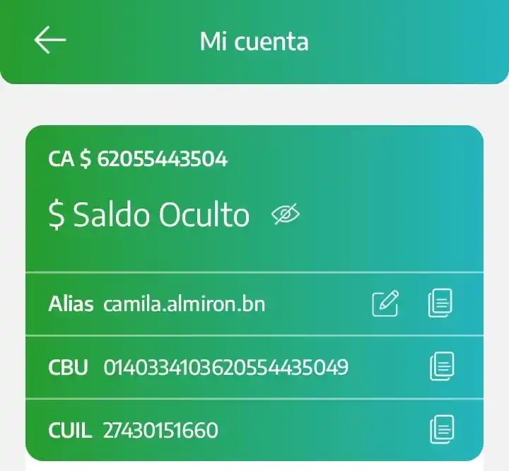 La cuenta bancaria con sus datos