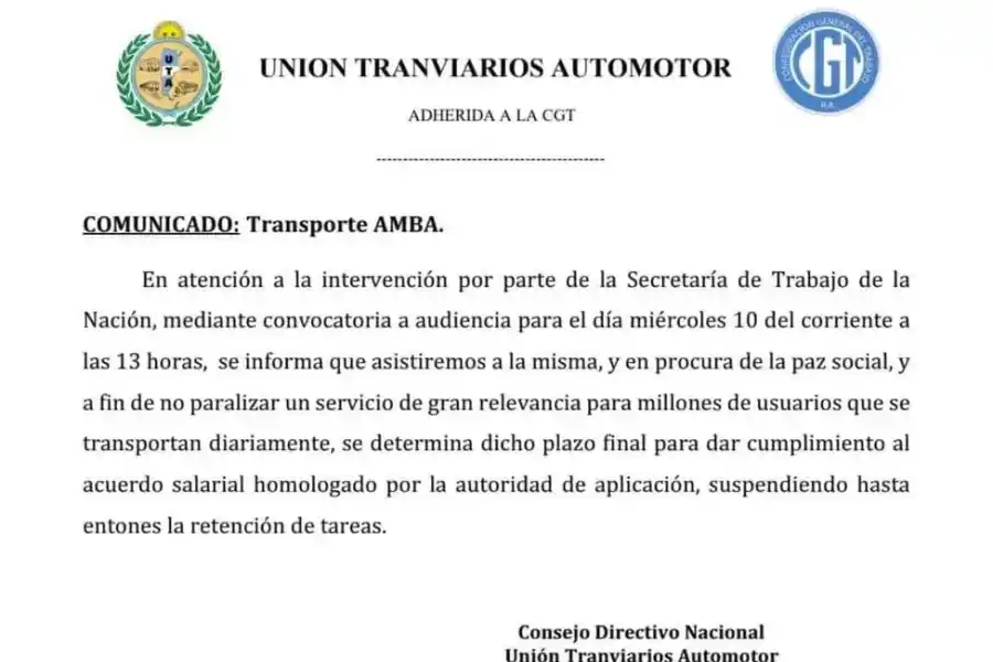 Comunicado UTA