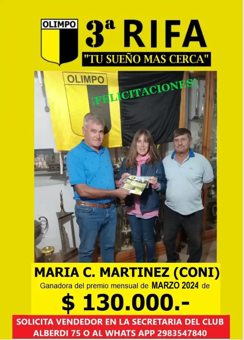 La rifa de Olimpo tiene su ganadora del mes de marzo