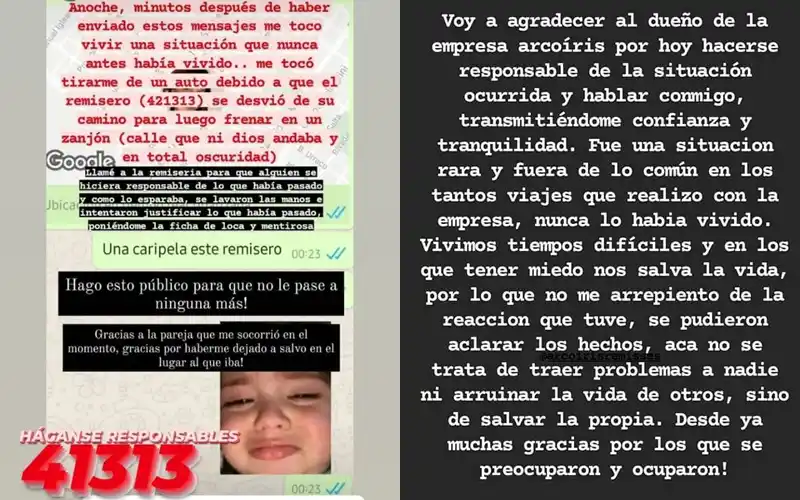 Adolescente denunció en redes sociales a un remisero pero aclaró que hubo una confusión y la agencia dio su versión