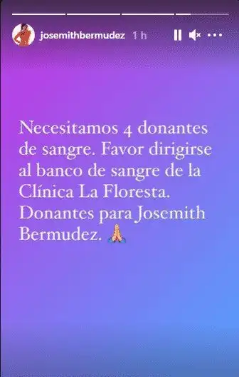 Josemith Bermúdez está en nuevo tratamiento. Foto Instagram