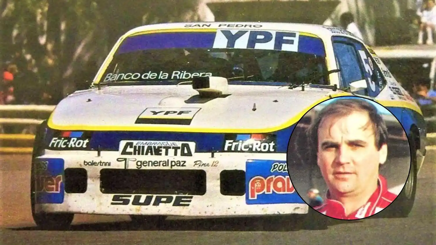 El Chevrolet protagonista del accidente y la figura de Osvaldo Morresi, por siempre evocado cada 27 de marzo.