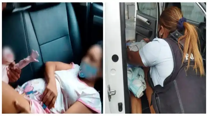 MUJER PARE en una patrulla de Polilara por falta de vehículo para llevarla al hospital