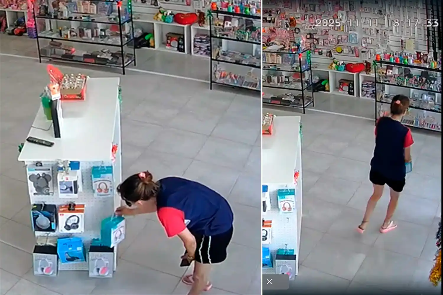 VIDEO | Esperó a que la comerciante se dé vuelta, manoteó unos auriculares y se fue como si nada: quedó filmada