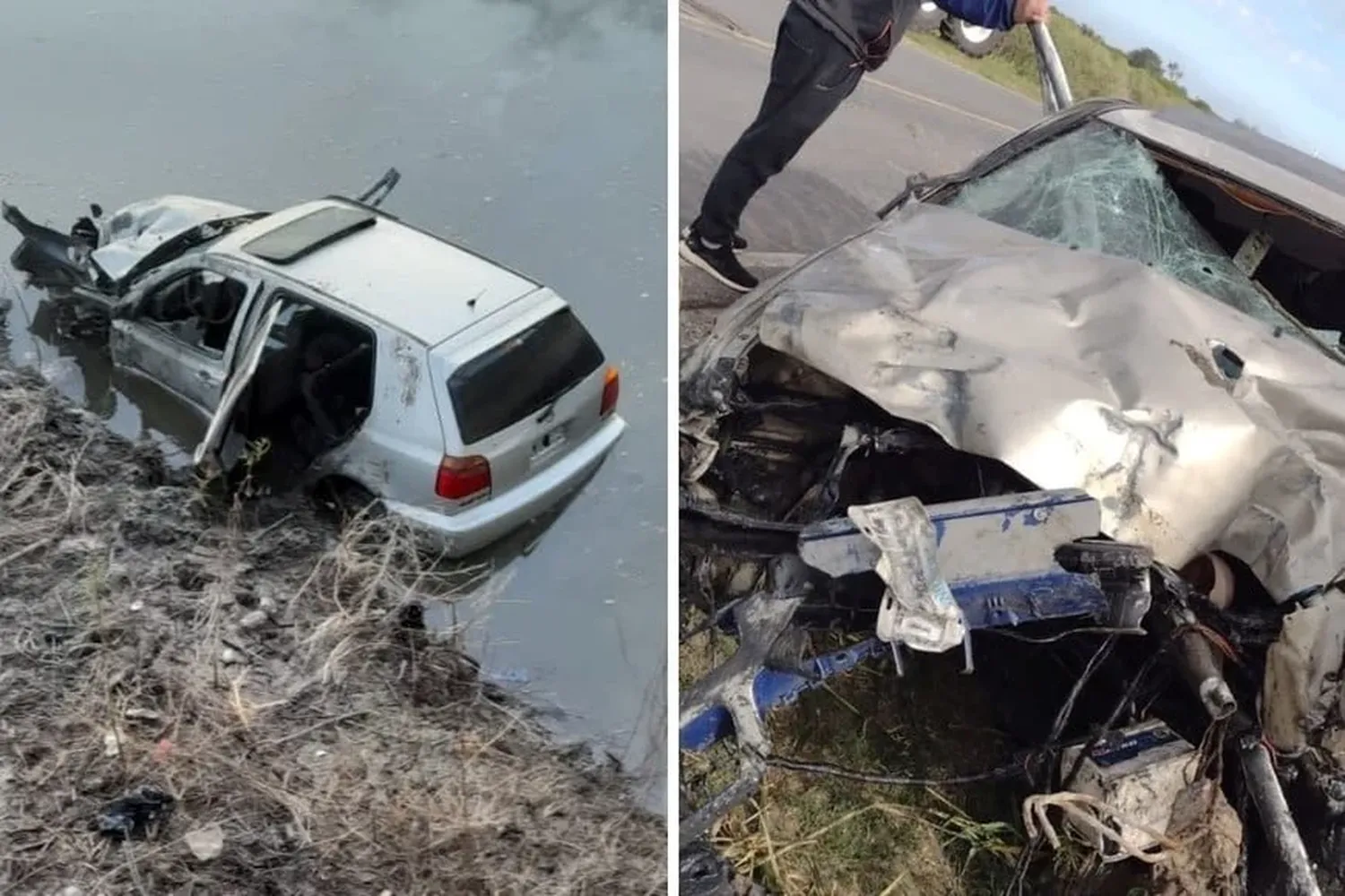 Tremendo accidente: un auto impactó contra la baranda del puente y cayó al agua del arroyo Cululú