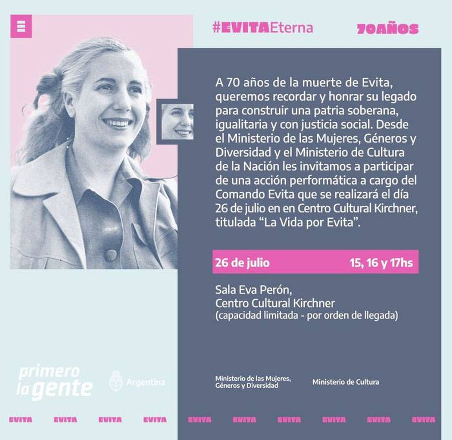 A 70 años de su fallecimiento,  el MMGyD recuerda y homenajea a Eva Perón con actividades  culturales