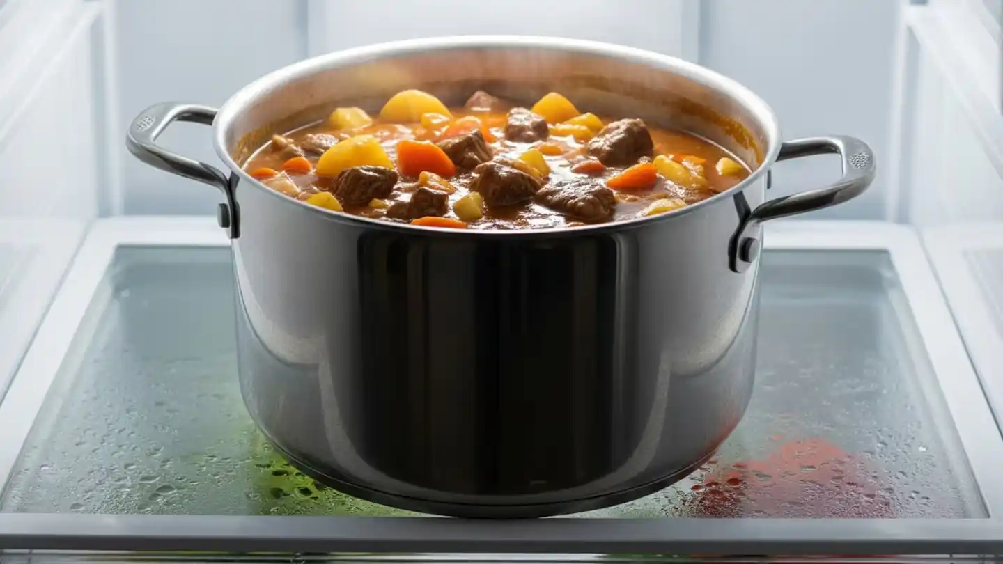 Conocé por qué no recomiendan guardar la olla con comida en la heladera. (Foto ilustrativa generada con IA)