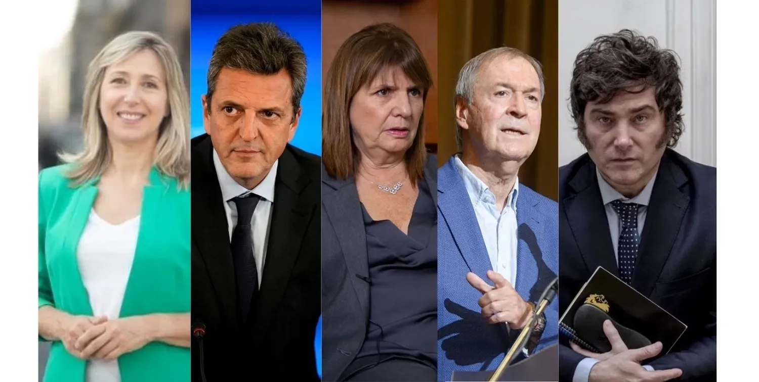 Myriam Bregman, Sergio Massa, Patricia Bullrich, Juan Schiaretti y Javier Milei.