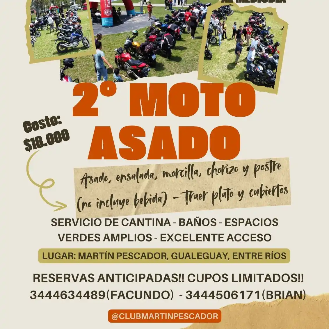 Segunda edición del Moto Asado en el Club Martín Pescador