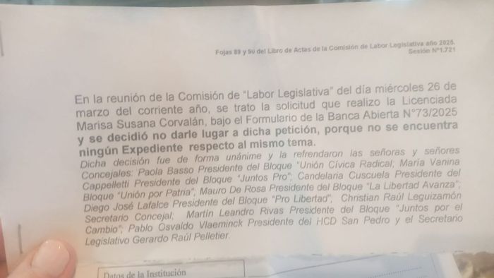 Nota de la Comisión de Labor Legislativa