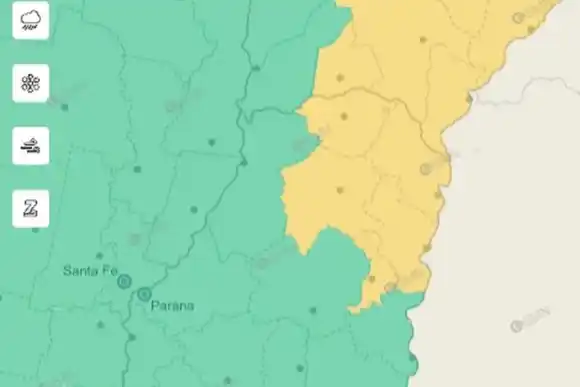 Rige una alerta amarilla por tormentas para este jueves 19 para el noreste de Entre Ríos