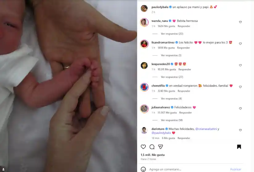 Gia, la hija de Oriana Sabatini y Paulo Dybala, trajo una ola de felicitaciones de celebridades del fútbol y el espectáculo en redes sociales